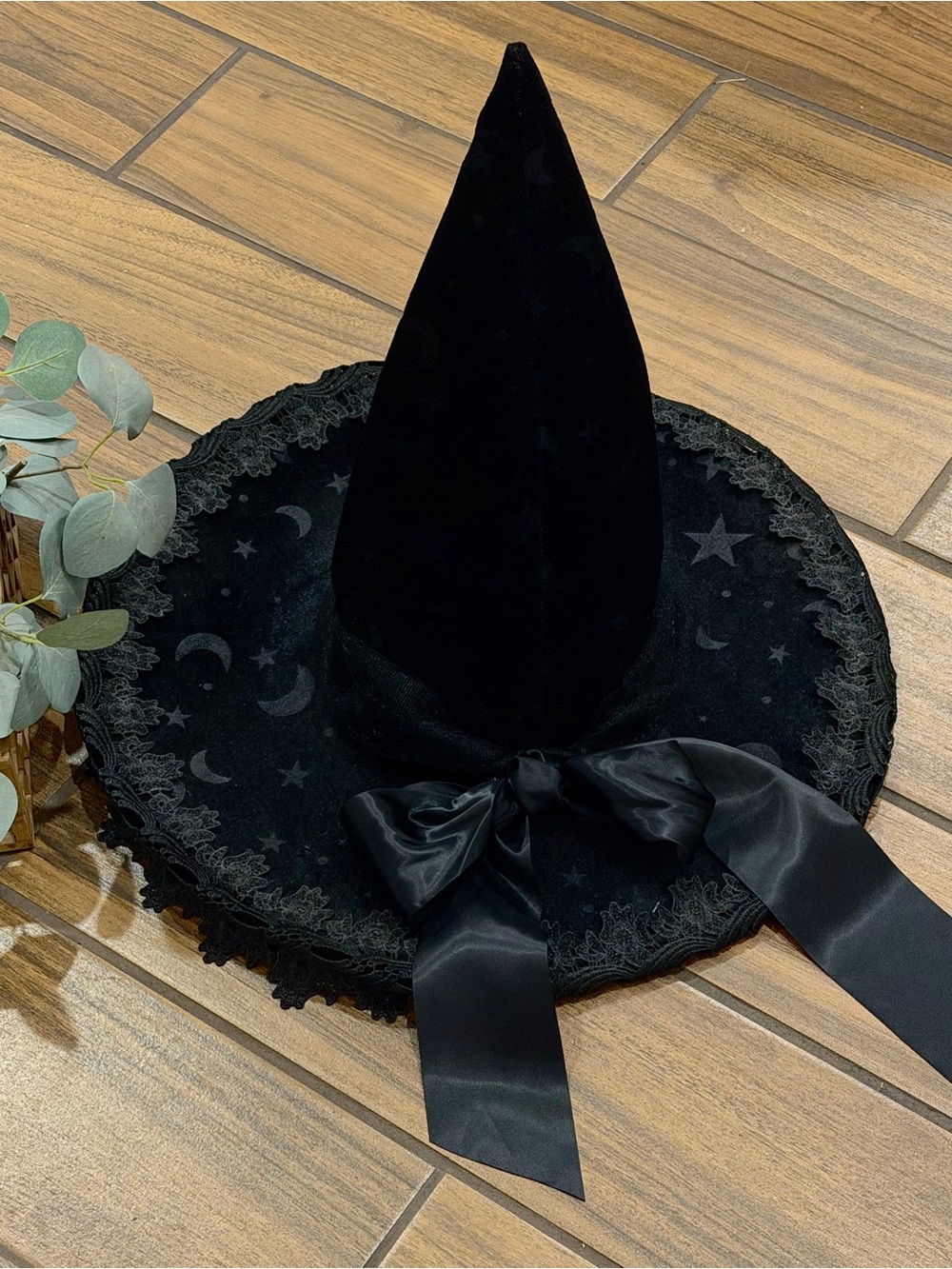 Black Witch Hat Costume with Satin Bow